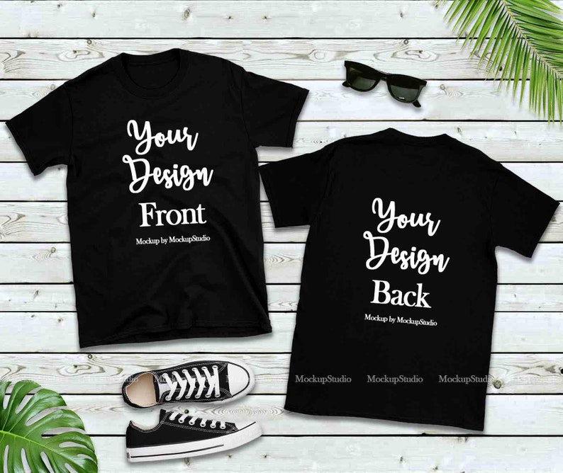 Download Front & Back Blank Tshirt Mockup Black Shirt Mock Up Double | Etsy