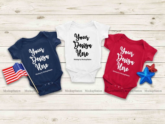 4th Of July Newborn Navy White Red Blank Baby Bodysuit Mockup Etsy