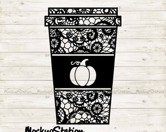 Pumpkin Spice Latte Floral Lace Mandala SVG, Zentangle Boho Fall Decor PNG DXF Eps Halloween Thanksgiving Pdf Vector Clip Art Cut File