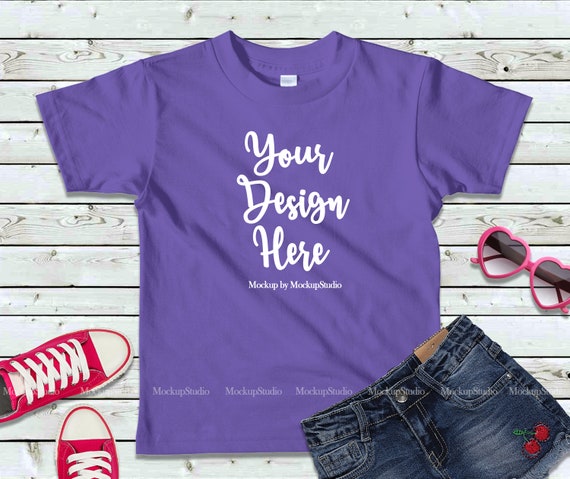 Download Girls Purple Tshirt Mockup Kids American Apparel 2105 Jeans Etsy