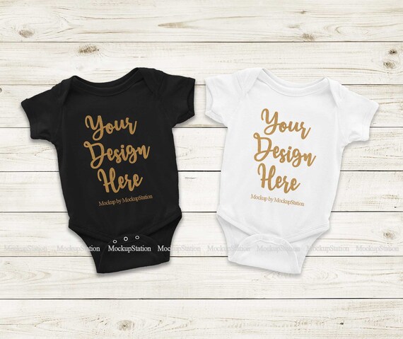 Two Baby Bodysuits Mockup Matching Black White Blank Infant Etsy