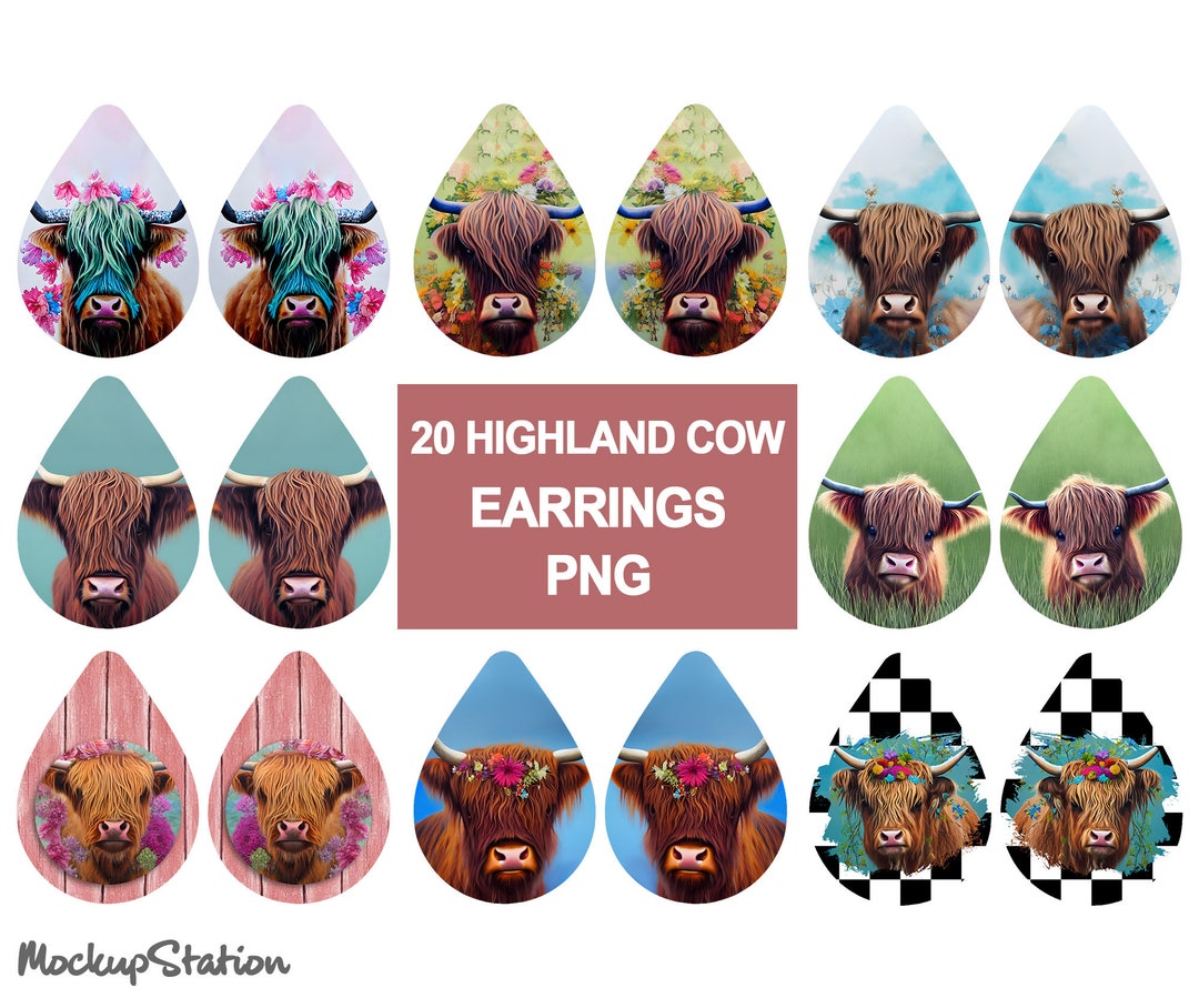 Highland Cow Teardrop Earring Sublimation Design Bundle, Western Drop ...