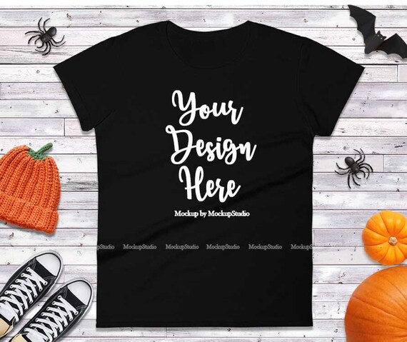 Black Halloween Shirt Mock Up Autumn Anvil 880 Tshirt Mockup Etsy