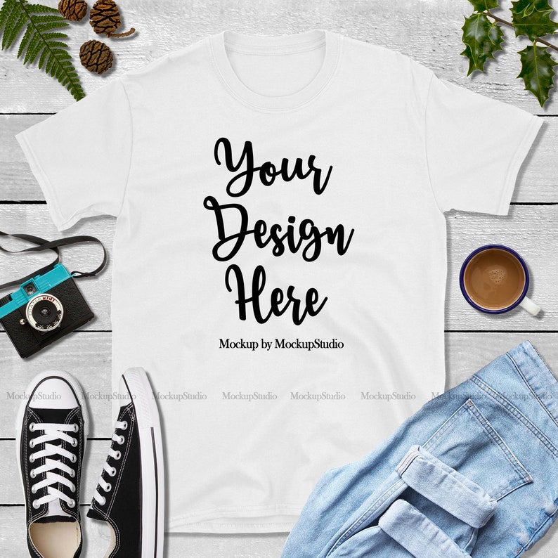 Gildan 64000 Tshirt Mockup Fall Autumn Style White Shirt ...