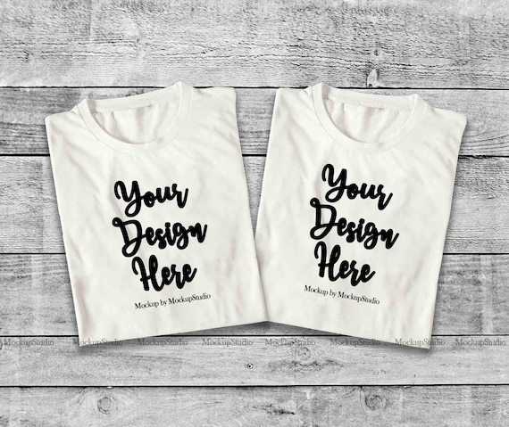Download Two White Folded Tshirt Mock Up Double Top View Shirt Flat Etsy