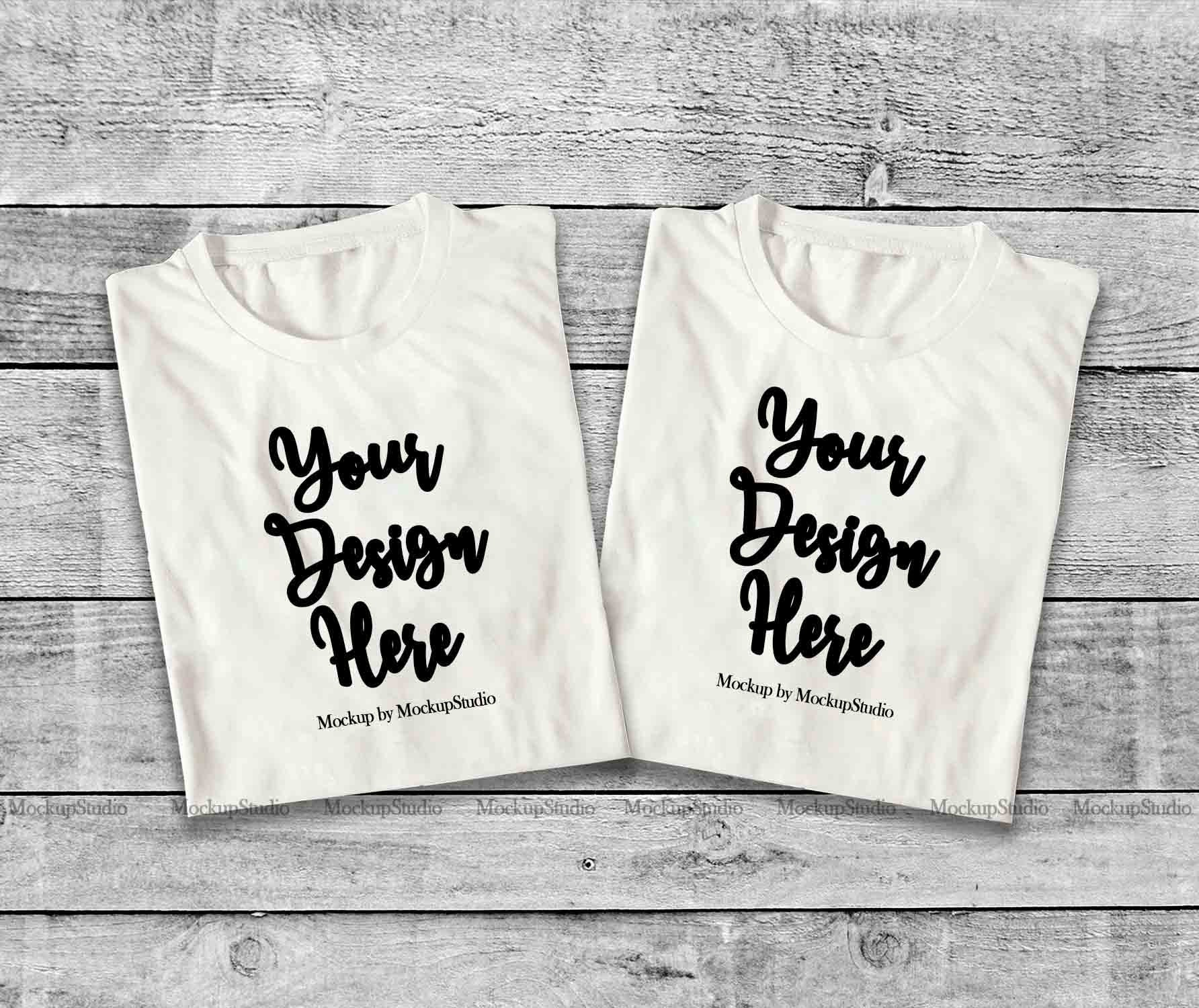 Download Two White Folded Tshirt Mock Up Double Top View Shirt Flat ...