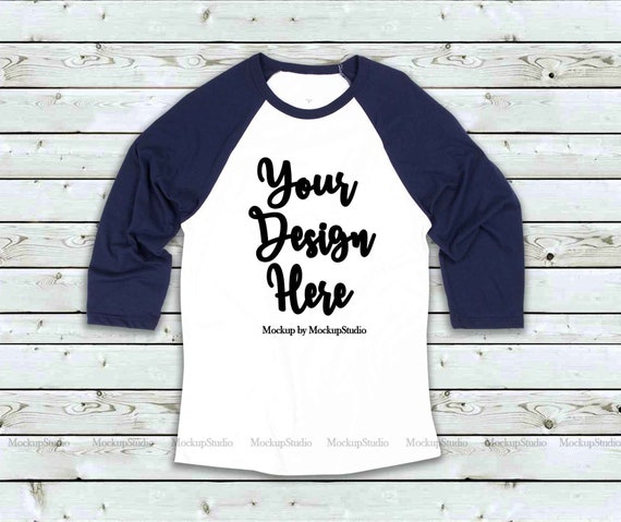Navy White Raglan Mockup Baseball Shirt Mock Up Bc 3200 Tee Etsy