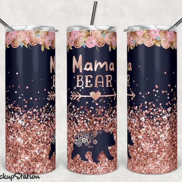 Mama Bear Tumbler Sublimation Design 20oz Skinny PNG Digital Download Template