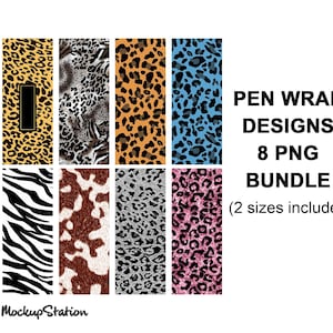 Pen Wrap Sublimation Design Bundle, Leopard Waterslide for Epoxy Pen PNG Digital Download Template