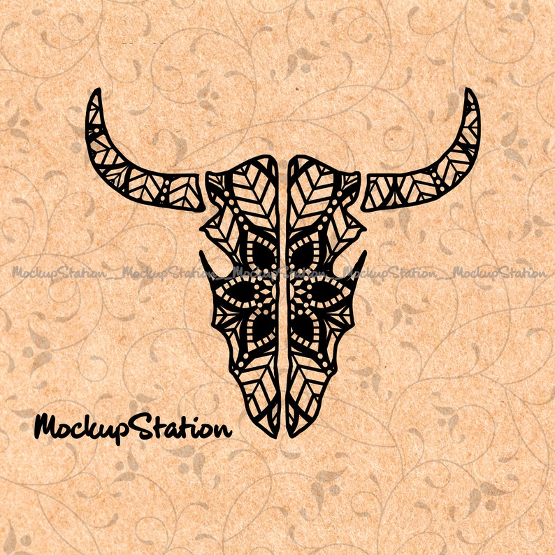 Download Longhorn Skull Mandala SVG Bull Skull Zentangle Clipart ...