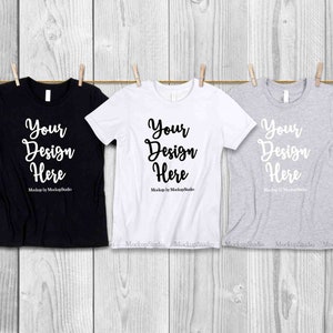 3 couleurs ado T-Shirts maquette, Cousins frères et sœurs meilleur amis blanc noir chemises plat Lay Mock Up, groupe de jeunes Bella toile 3001Y affichage