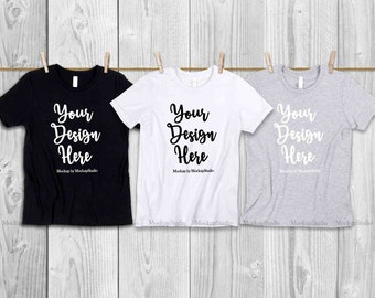 Bella Canvas 3001Y T-Shirts Mockup, Black, White, Gray (Digital Download)