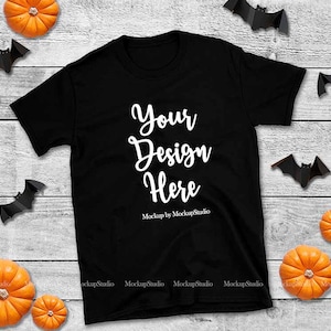 Halloween Schwarz Gildan 64000 T-Shirt Mockup, Unisex Flat Lay (Digitaler Download)