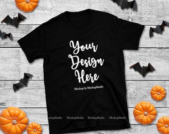 Halloween Black Gildan 64000 T-Shirt Mockup, Unisex Flat Lay (Digital Download)