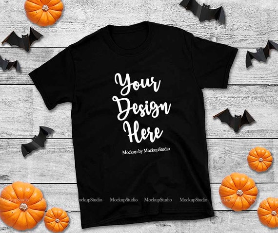 Halloween Black Gildan 64000 T-Shirt Mockup, Unisex Flat Lay (Digital Download)