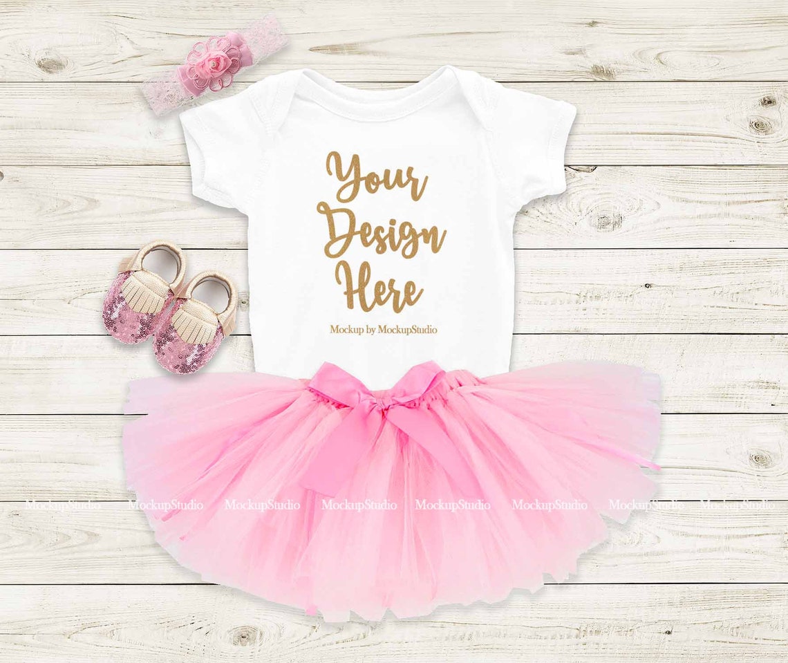Download Baby Girl White Onepiece Mockup Baby White Bodysuit Pink ...