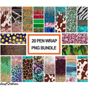 Pen Wrap Sublimation Design Bundle, Waterslide for Epoxy Pen PNG Digital Download Template