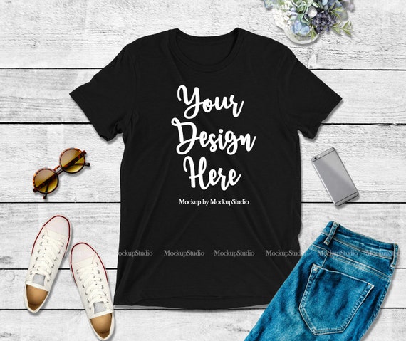 Black Triblend T Shirt Mock Up Bella Canvas 3413 Triblend Etsy