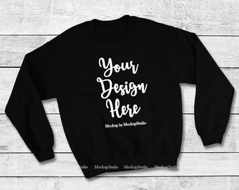 Black Sweatshirt Mockup, Gildan 18000, Unisex Flat Lay (Digital Download)