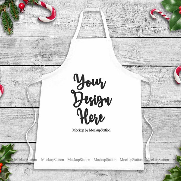 Christmas White Apron Mockup, Winter Blank Apron Template Mock Up, Chef Apron Flat Lay Download