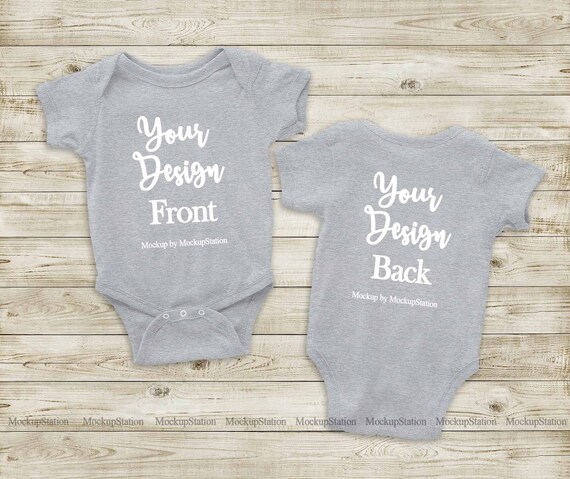 Baby Front Back Heather Grey Bodysuit Mockup Toddler Etsy