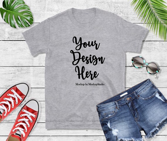Gildan 64000 Gray Blank Tshirt Mockup Styled T Shirt Flat Etsy