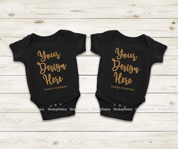 Two Baby Bodysuits Mockup Matching Black Blank Infant One Etsy