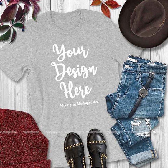 Fall T Shirt Mock Up Bella Canvas 3001 Athletic Heather Women Etsy