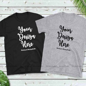 Double Black Grey T-Shirts Mockup, Gildan 64000 Group Tshirt Flat Lay, Mock Up Unisex Women Youth Family Siblings Couple Matching Shirt Set