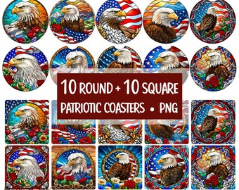 paquete de sublimación de posavasos de coche con bandera patriótica de EE. UU., diseño de posavasos de bebida de águila americana cuadrada PNG Clipart