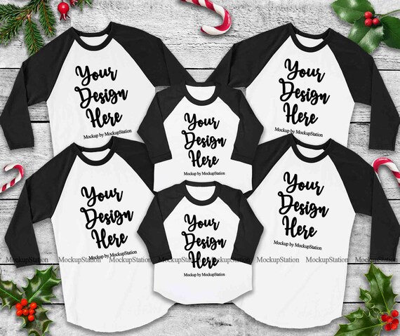 Matching Family Christmas Black Raglans Mockup Unisex Women Etsy