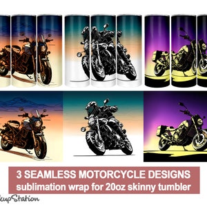 Vintage Motorcycle Tumbler Wrap Bundle / Biker Tumbler PNG / Moto Sublimation Design per 20oz Skinny Digital Download