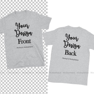 Sport Grey Front & Back Tshirt Mockup, Unisex Women Youth Shirt Mock Up, Double Side Tee Flat Lay
