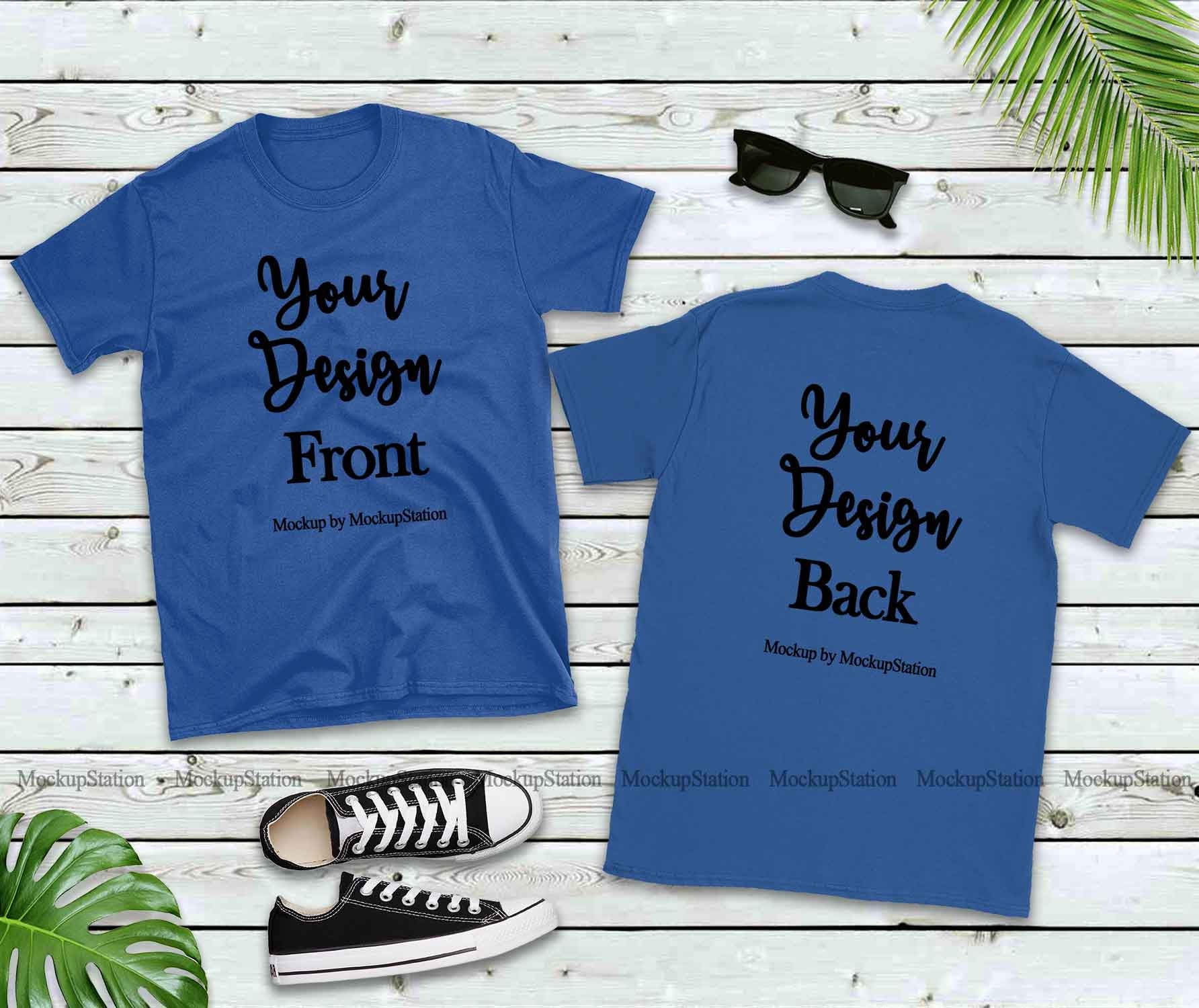 Download Front & Back Blank Tshirt Mockup Royal Blue Shirt Mock Up ...