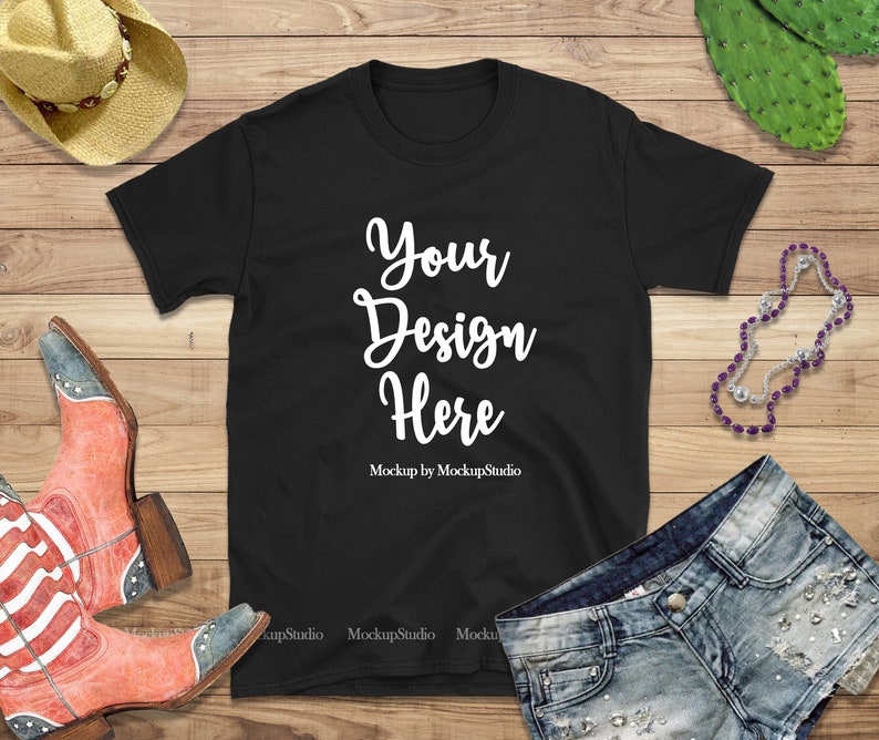 Download Gildan 64000 Black Blank Tshirt Mockup Styled Black T ...