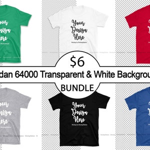Gildan 64000 Tshirt Mockup Bundle 6 couleurs, maquette PNG sur fond transparent et blanc