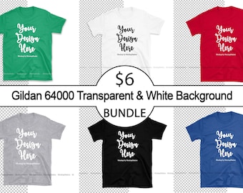 Gildan 64000 Tシャツ モックアップ バンドル 6色、透明および白の背景のモックアップ PNG
