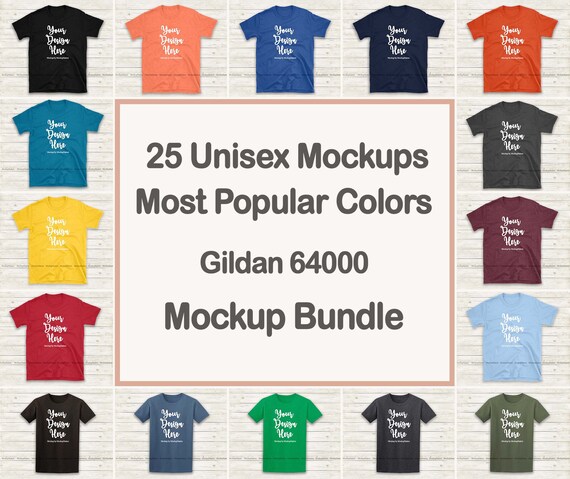 Tshirt Mockup Bundle 25 Colors Gildan 64000 Unisex Women Etsy
