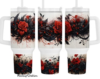 Gothic Red Roses Tumbler Wrap | Halloween Stanley Cup PNG (Digital Download)
