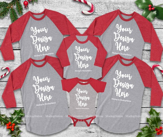 Download Matching Family Christmas Red Gray Raglans Mockup Unisex Etsy