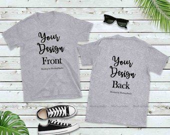 Athletic Heather Gray T-Shirt Mockup, Front & Back, Unisex Tee (Digital Download)