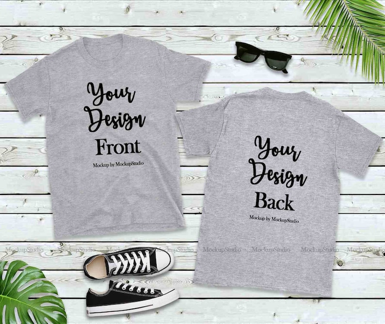 Download Front & Back Blank Tshirt Mockup Athletic Heather Gray Shirt | Etsy