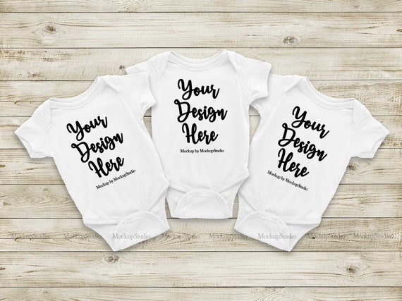 White Baby Bodysuits Group Mockup Matching Triplet Infant One Etsy