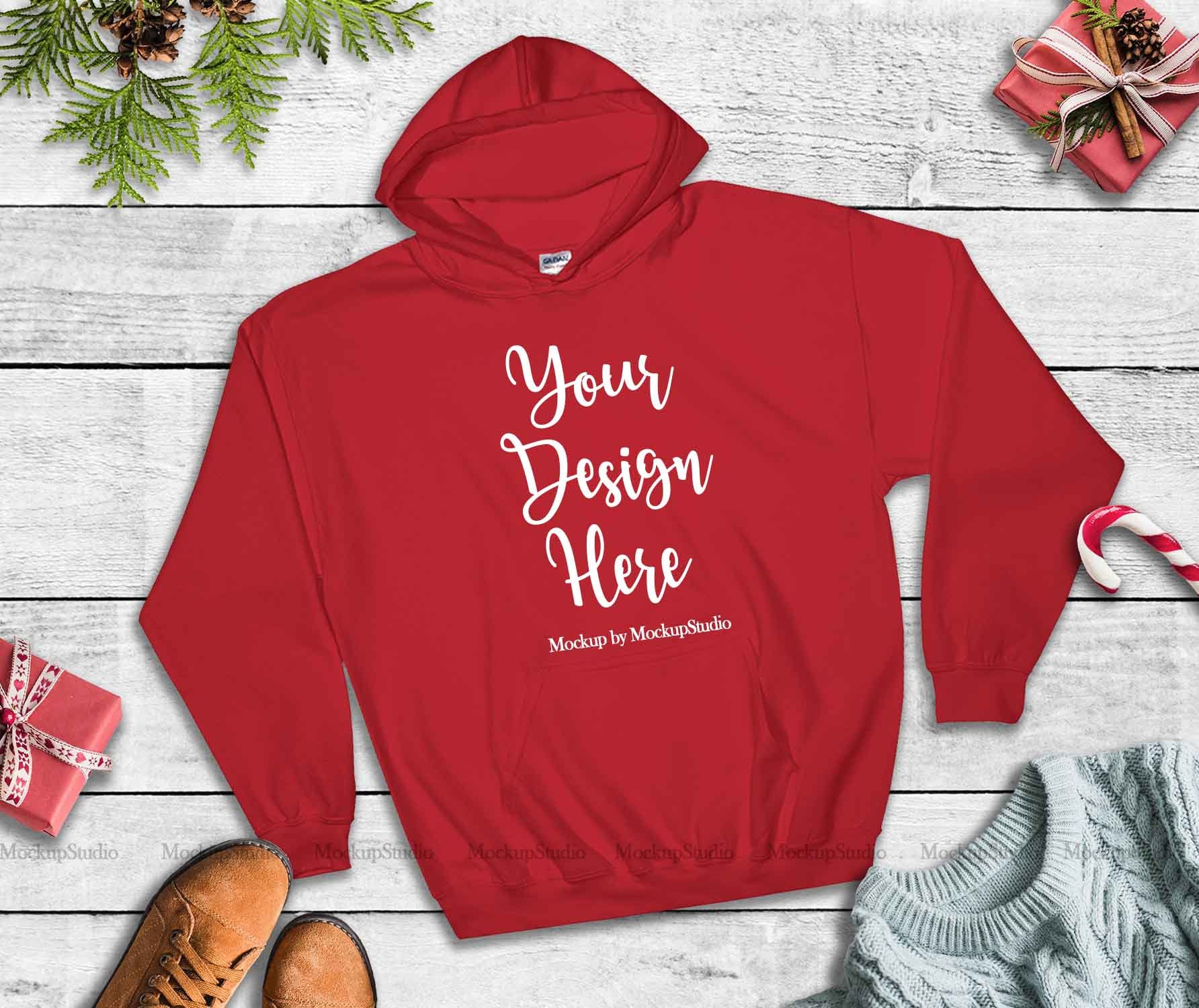 Red Christmas Hoodie Mock Up Gildan 18500 Blank Hooded Etsy