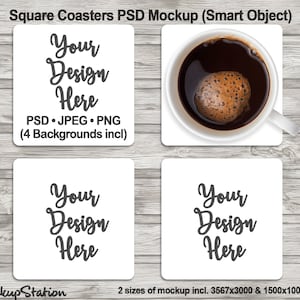 Square Cup Coaster Mockup PSD File, Add Your Own Image and Background
