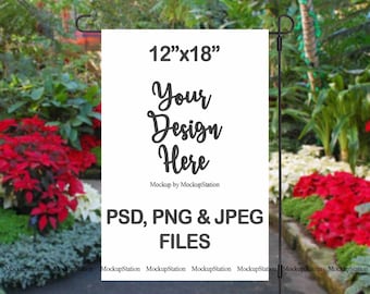 Garten Flagge Mockup PSD Datei, Yard Decor Display Template PNG, fügen Sie Ihr eigenes Bild und Hintergrund hinzu