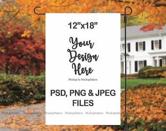 Fall Garden Flag Mockup PSD File, Add Your Own Image and Background, Yard Decor Display Template PNG