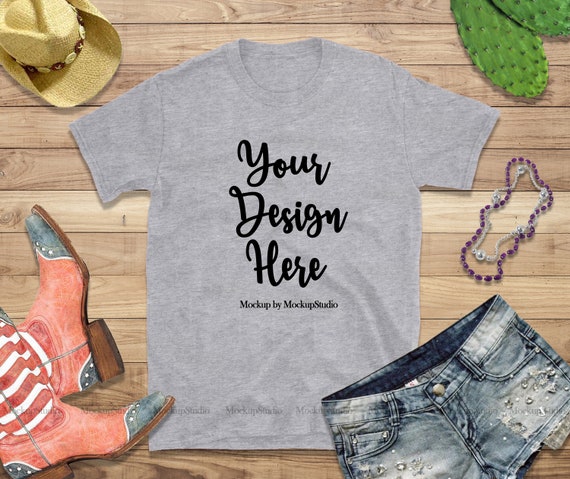 Download Gildan 64000 Gray Blank Tshirt Mockup Styled Black T Shirt Etsy