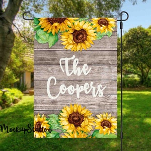 Sunflower Garden Flag Sublimation File, Wooden Background Welcome Yard Decor Template PNG