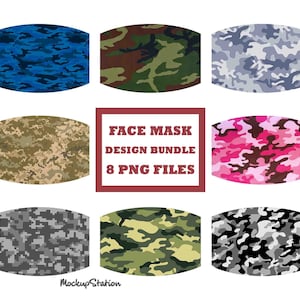 Camo Gesichtsmaske Designs Bundle, Camouflage Gesicht Abdeckung Sublimation PNG Clip Art Vorlage digitaler Download